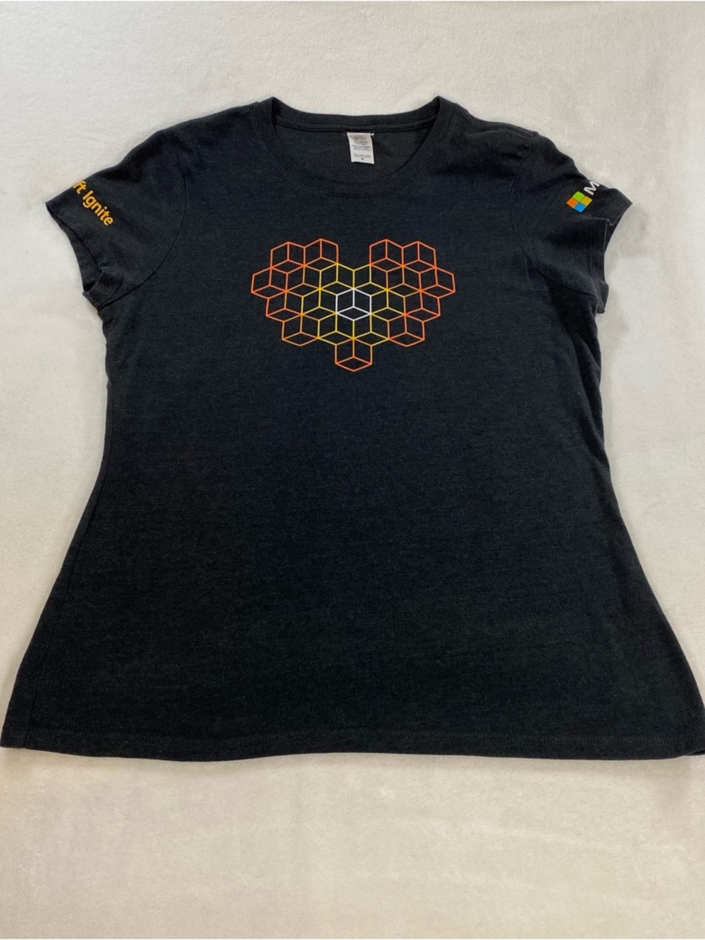Microsoft Ignite Tech Promo Windows Event Heart Black Womans T Shirt Medium